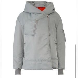 Bacon Light Grey Big Bomber Jacket Hooded Size Medium FLAWED